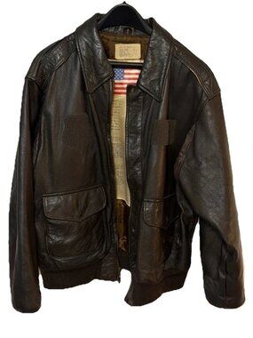 Vintage DSCP Avirex A-2 Flyers Jacket Mens 44R Brown Leather Bomber Aviator USAF